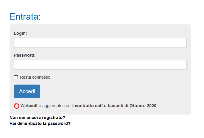 Accesso della colf o badante per sito Webcolf